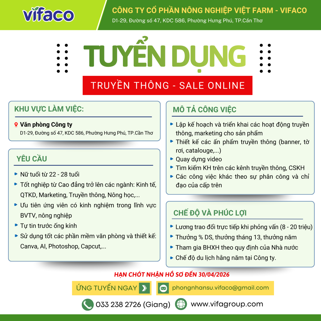 Tuyển dụng truyền thông T4 - Vifaco